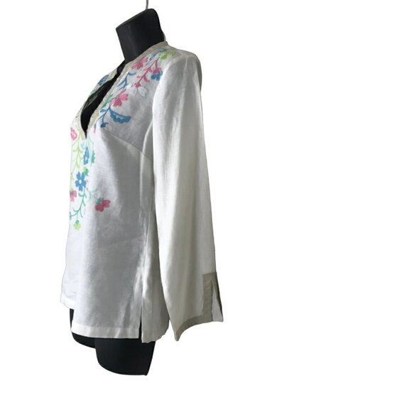 NWOT  Sigrid Olsen 100% Linen  Embroidered Floral Blouse Size XS - Picture 4 of 7